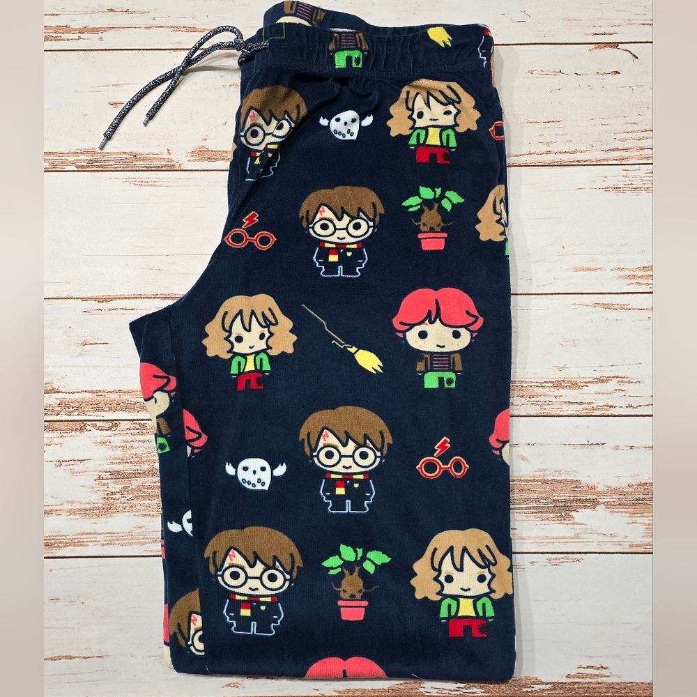 Harry Potter Jogger Pajama Pants Mid Rise Drawstring Waist Navy Womens L 12/14